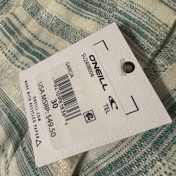 O’Neill Embroidered Emerald Green Stripes Casual Garcia Shorts NWT - Picture 10 of 15